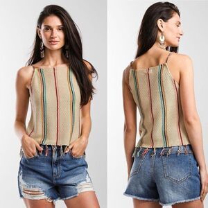 COCO + JAIMESON Striped Fringe Tank Top Large